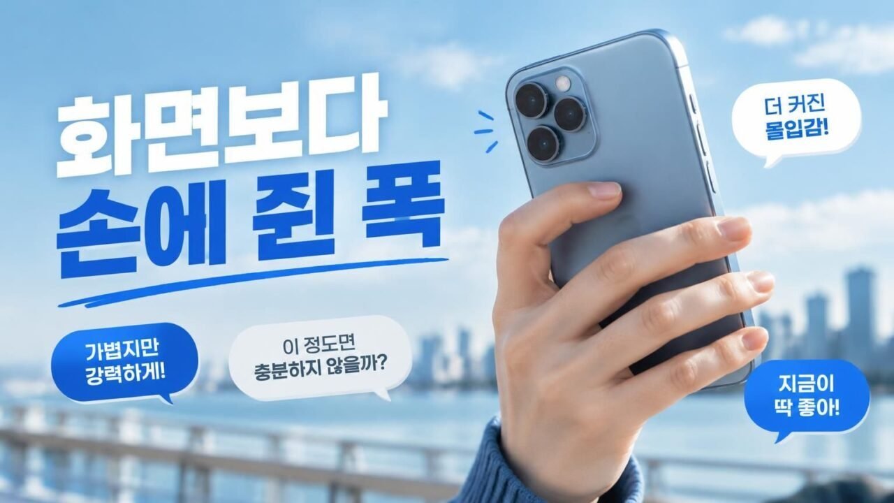 큰 화면 스마트폰을 한 손으로 사용하는 모습