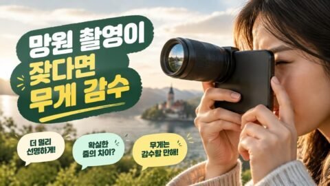 스마트폰 망원 카메라로 멀리 있는 풍경을 촬영하는 모습